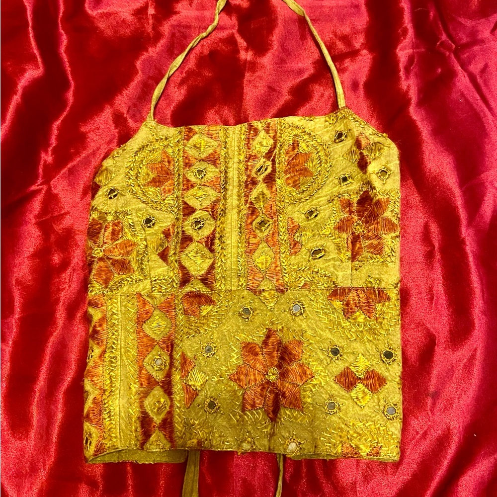 Embroidered Yellow and Orange Women's halter top